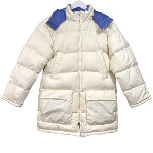 Lands’ End Cream Puffer Hooded Goosedown Coat Size Small Womens 6-8